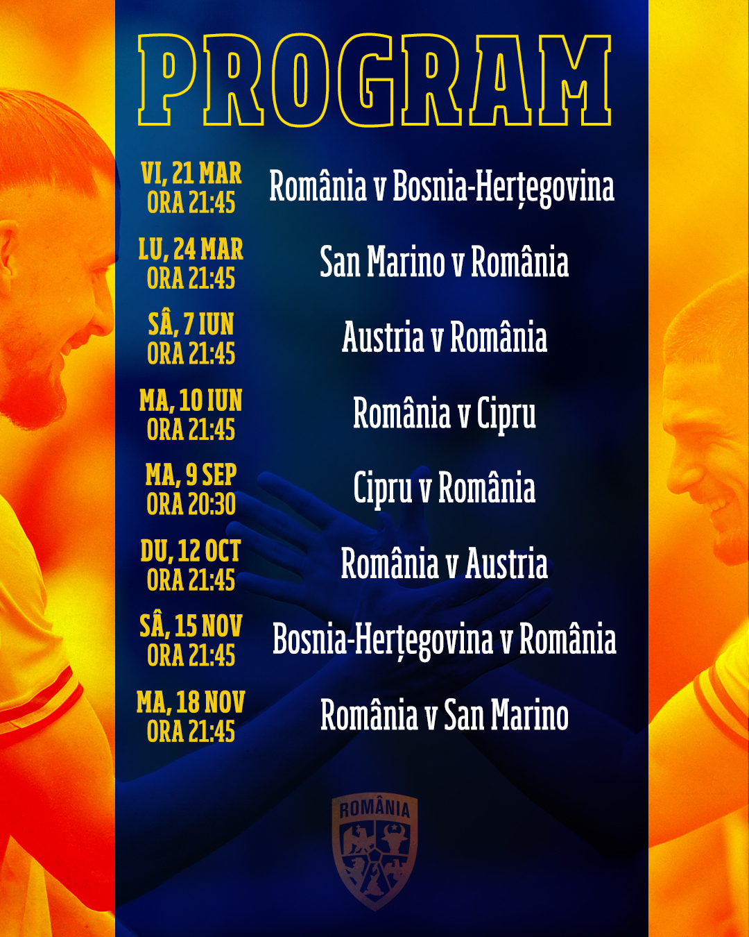 Programul grupei H a naționalei de fotbal a României din preliminariile CM 2026