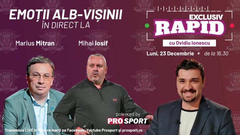 Miță Iosif și Marius Mitran vin astăzi la EXCLUSIV RAPID. Vă așteptăm la ora 16:30 în direct pe canalul de YouTube – ProSport! Prosport” „prefix”:”@ 